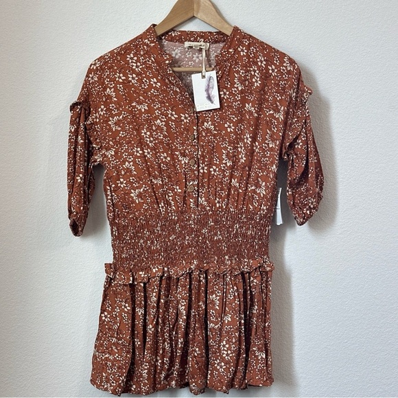 Jessica Simpson Other - Jessica Simpson Floral White And Rust Girls' Dress With Ruffles Sz L (10) / NWT